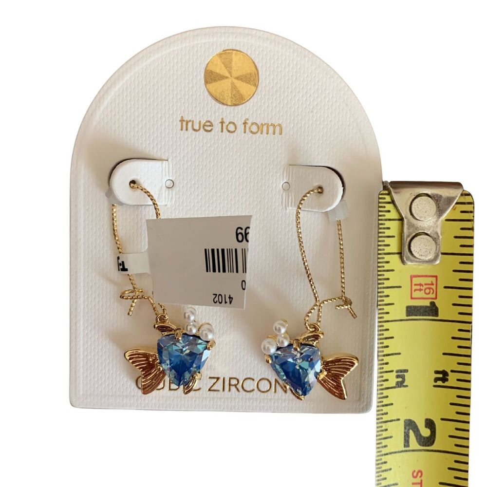 Gold Tone Blue Cubic Zirconia Fish Hook Dangle Earrings New with Tag - Picture 7 of 7